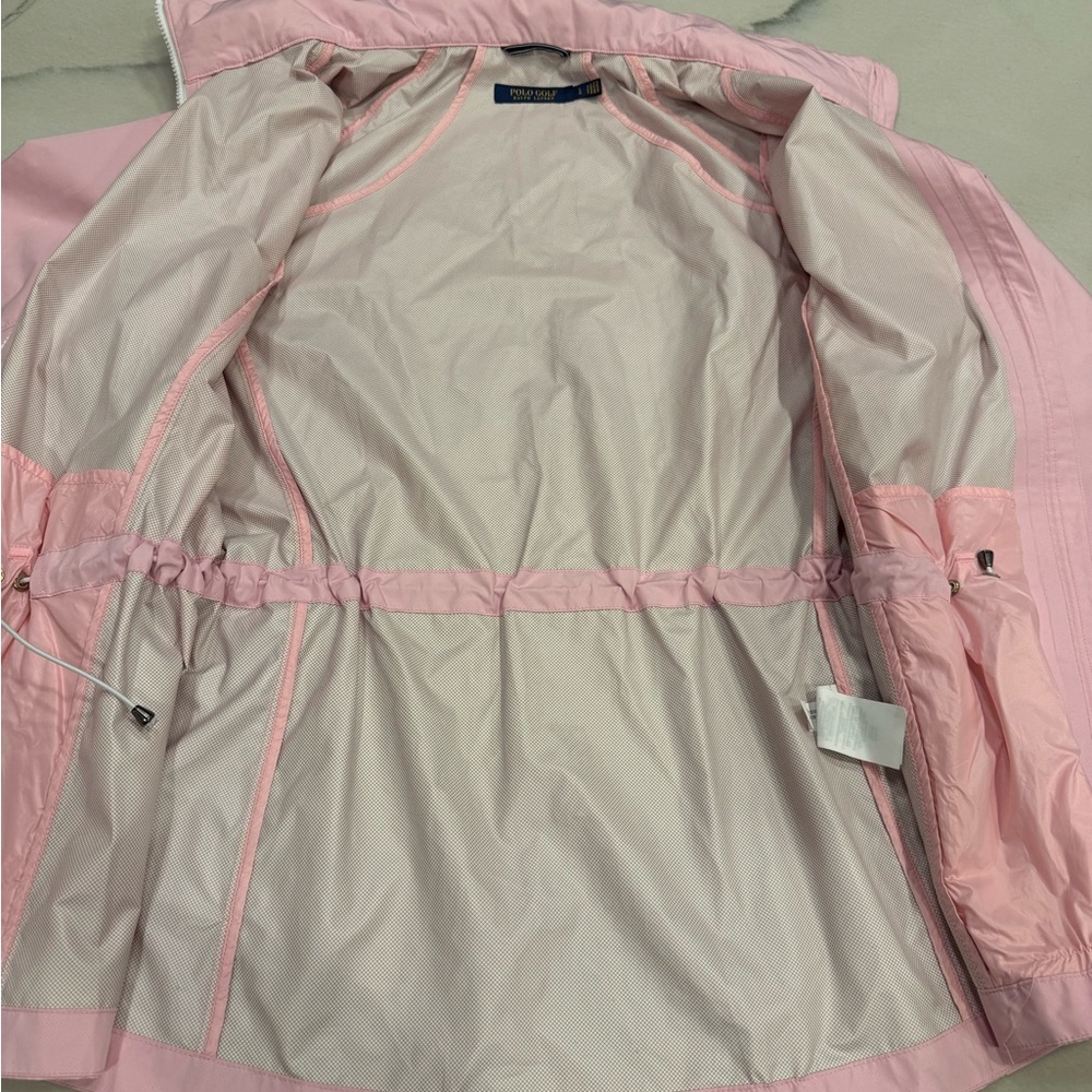 Ralph Lauren Polo Golf Jacket Size Large Pink Windbreaker Hooded Full Zip - Picture 9 of 13